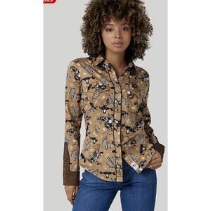 Wrangler X Leon Bridges Western cotton Shirt In Brown white cactus Horse L NWT